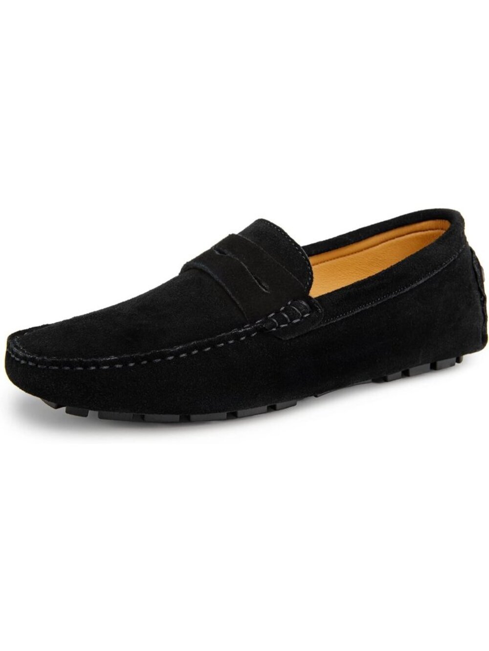 Go Tour Men's Black Suede Leather Loafers Penny Slip On Flats Comfortable Shoes
